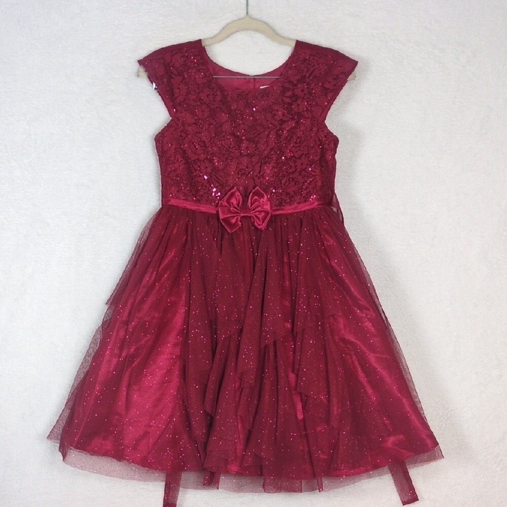 Jona Michelle Girl's Maroon Sparkly Tulle Formal Dress Size 12
